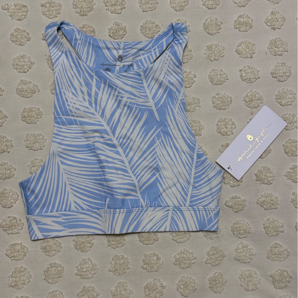 Spiritual Gangster Sky Blue and White Palm Crop Top